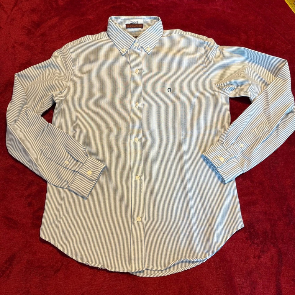 Etienne‎ Aigner Kids Blue White Pinstripe Button Down Shirt Long Sleeve Size 10